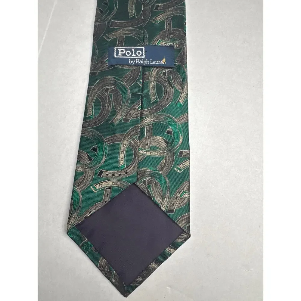 vintage Polo Ralph Lauren horseshoe print jacquard silk green tie